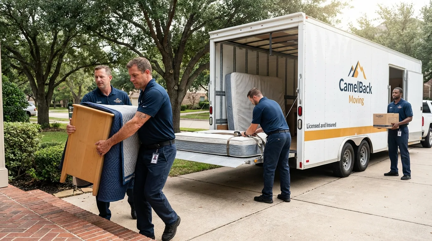 Crew loading residential truck for cross-state move from Frankfort, IN