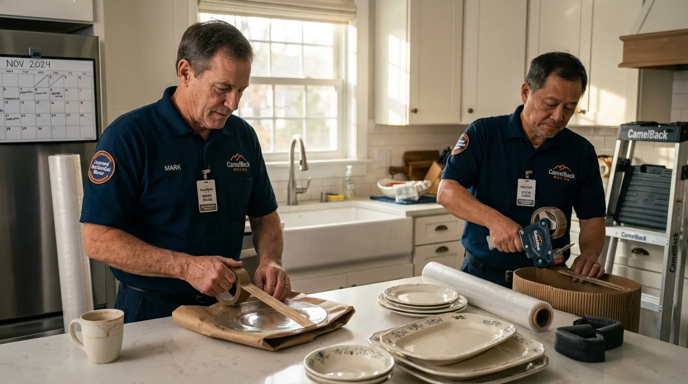 Professional crew packing kitchen dishware in Frankfort, IN